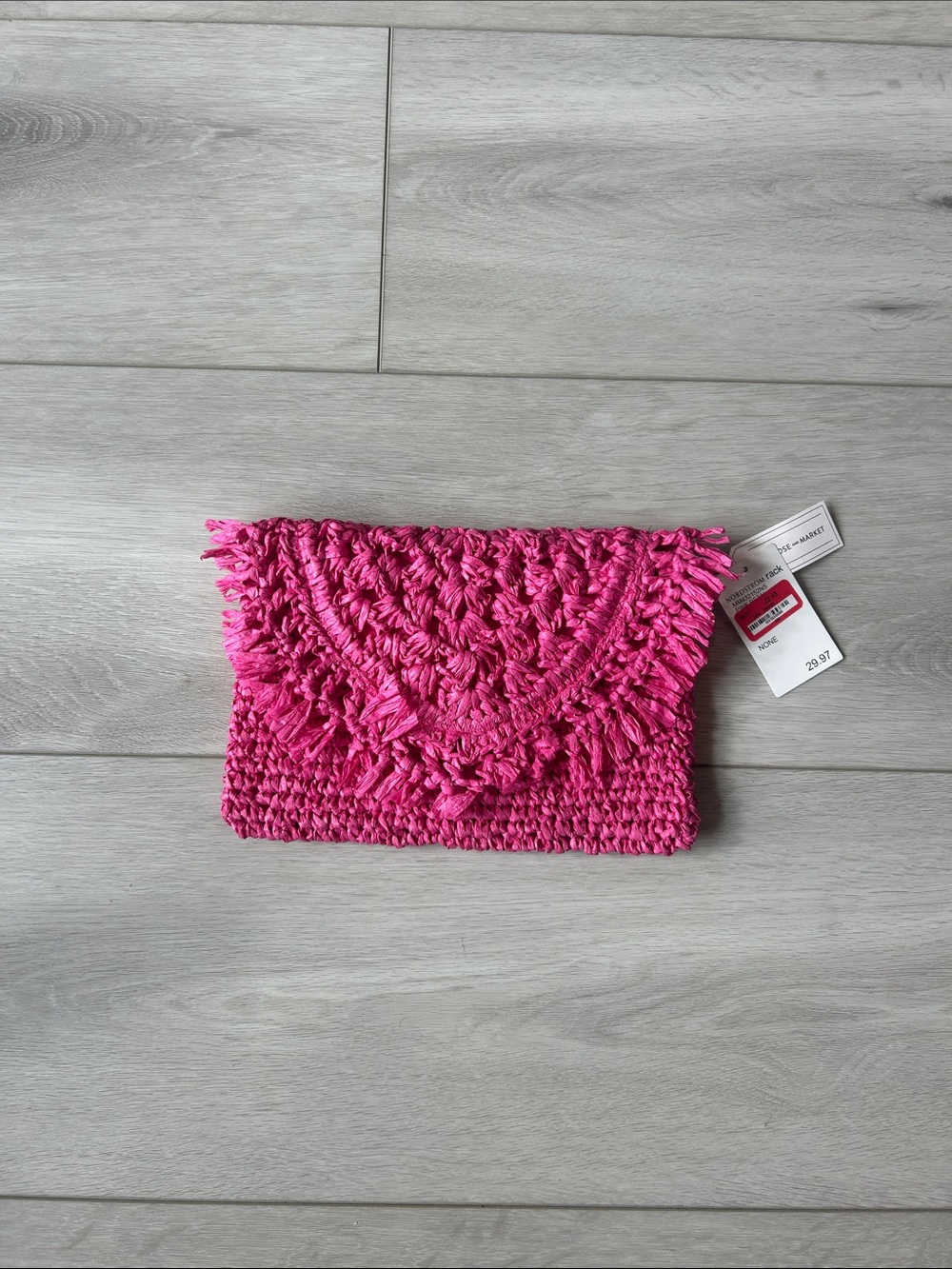 Melrose and Market Bright Pink Crochet Fringe Wristlet